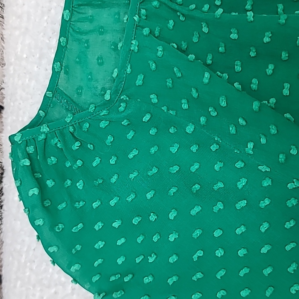 J Crew Flowy Sheer Silk Chiffon Long Sleeve Dot Blouse in Green - Picture 10 of 17